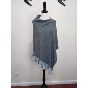 Nardi & Tagliaferri Gray Wool Blend Poncho With Ruffle Hem ~ Made In Italy